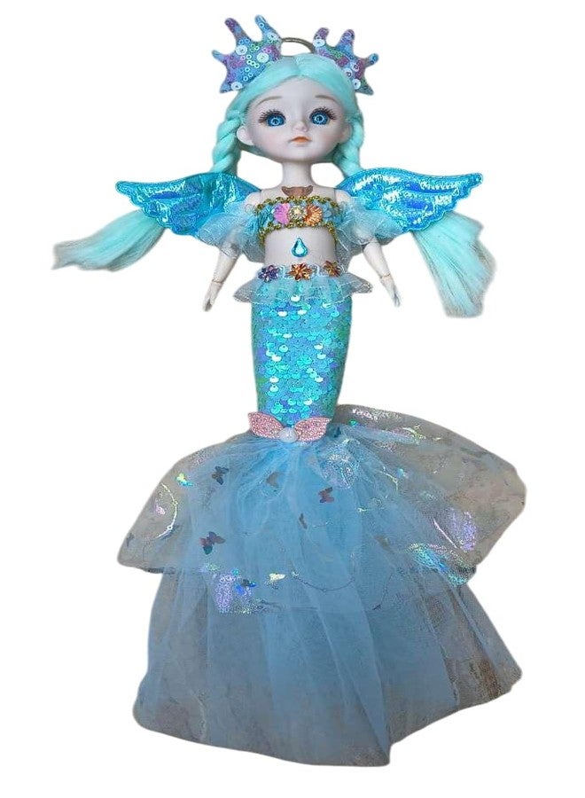 ONOTIC Musical Mermaid Doll with Wings, Sequin Dress and Butterfly Decorations, Large Size with Keychain Mermaid (Blue) - Image 1